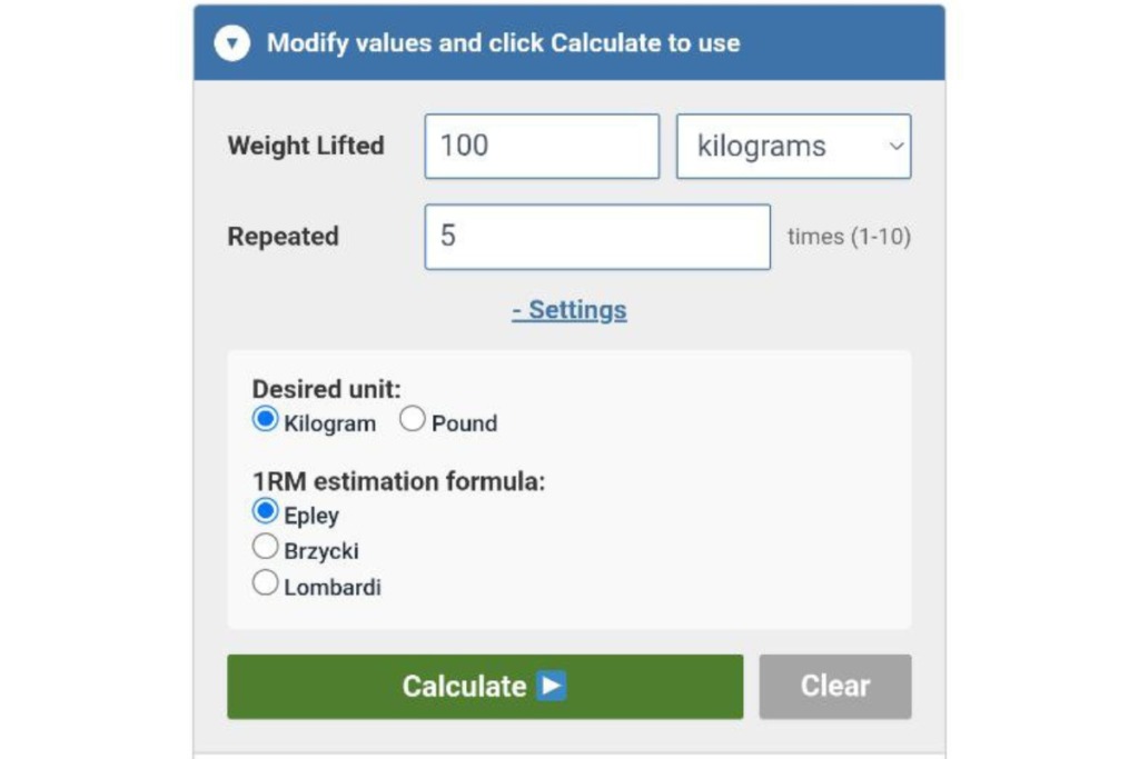 One Rep Max Calculator