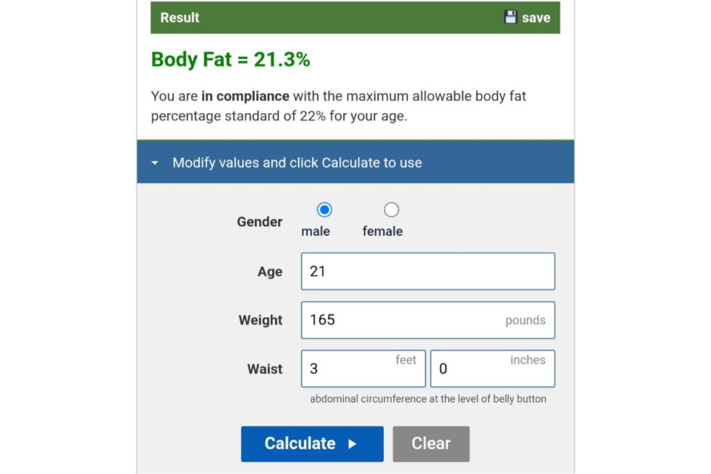 Army Body Fat Calculator